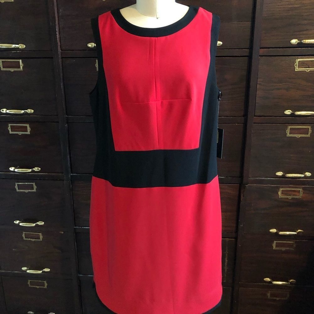 Vince Camuto Red/Black Color Block Dress M